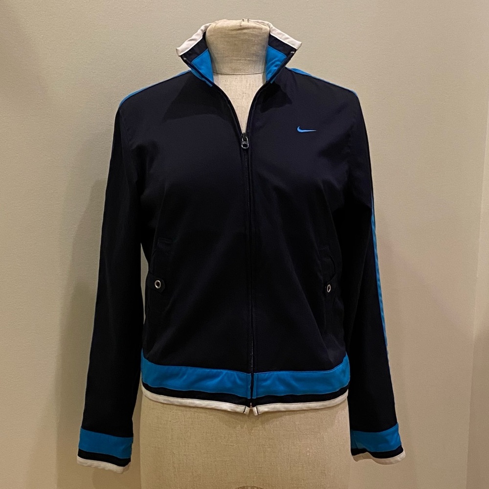 Nike Womens Navy Lightweight Track Jacket with Light Blue Side Stipe / Size M